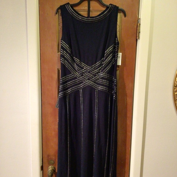 Tadashi Shoji boat neck silver threaded gown - Picture 3 of 14